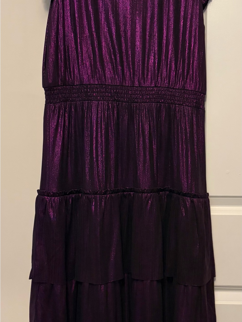 ADELYN RAE BARBARA METALLIC RUFFLED MIDI DRESS NWT - Picture 9 of 9